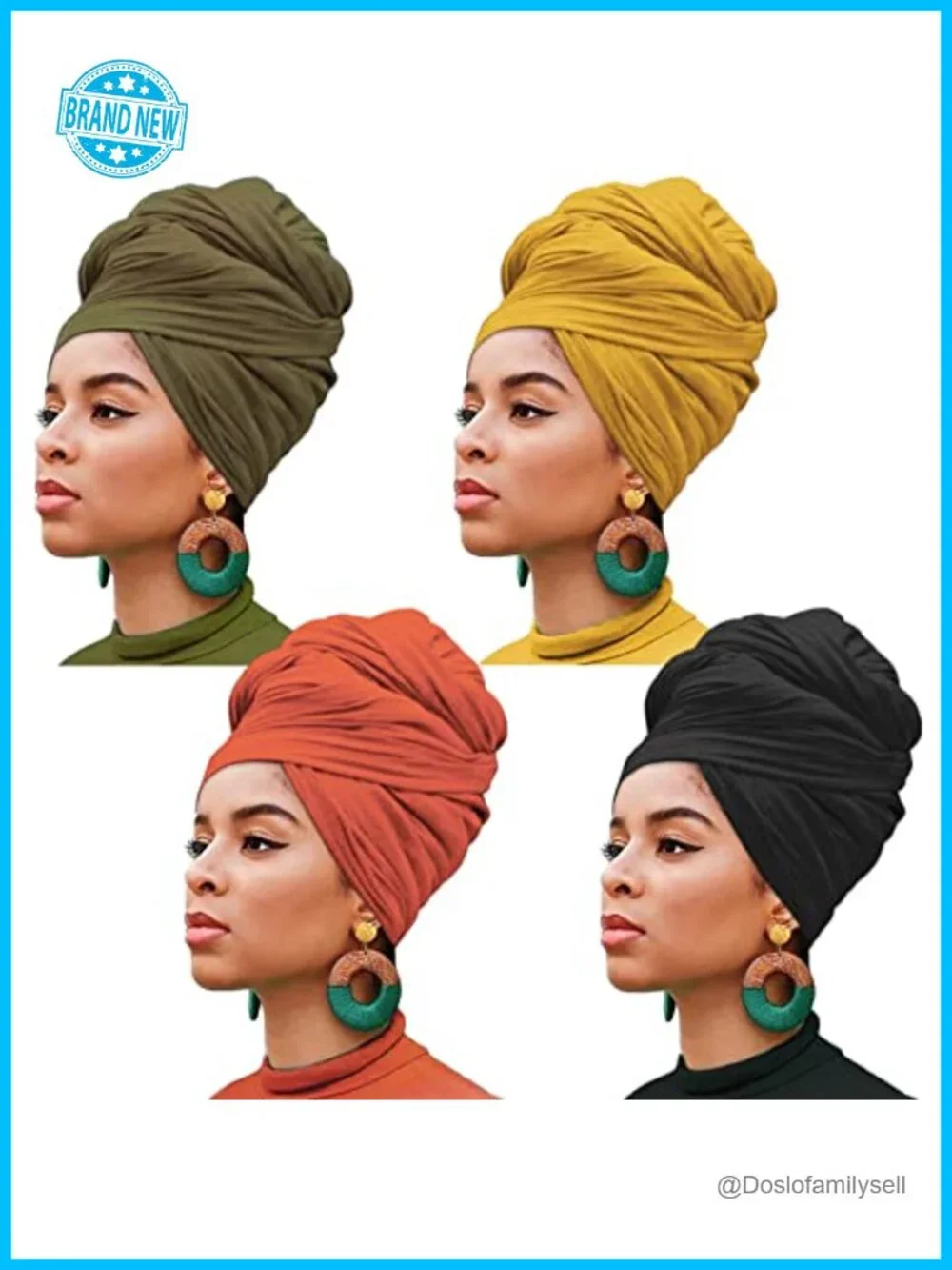 4-Pack Stretch Jersey Head Wrap Turban Hairband Scarf Ultra Soft Breathable